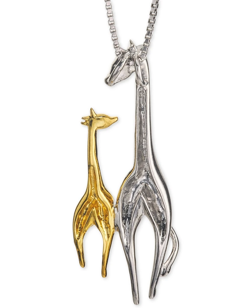 Diamond Giraffe Mother & Child 18" Pendant Necklace (1/10 ct. t.w.) in Sterling Silver & 10k Gold