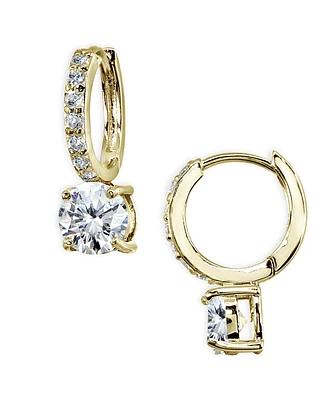 Cubic Zirconia Huggie Hoop Earrings 18k Gold-Plated Sterling Silver or Rose