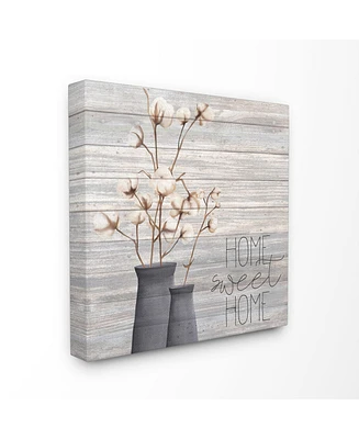 Stupell Industries Gray Home Sweet Home Cotton Flowers in Vase Canvas Wall Art, 17" L x 17" H
