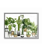 Stupell Industries Boho Plant Scene with Cacti and Succulents in Geometric Pots Watercolor Gray Framed Texturized Art