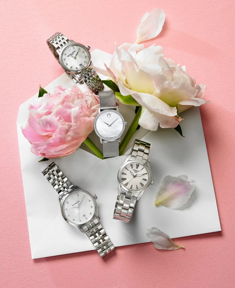 Frederique Constant Women's Swiss Slimline Diamond (1/20 ct. t.w.) Stainless Steel Bracelet Watch 30mm
