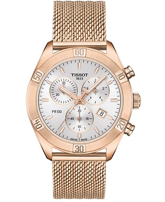 Tissot Women's Swiss Chronograph Pr 100 Sport Chic T-Classic Rose Gold-Tone Stainless Steel Mesh Bracelet Watch 38mm