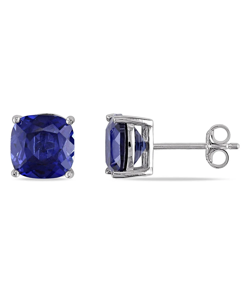 Lab-Grown Sapphire (6 ct. t.w.) Cushion Stud Earrings in Sterling Silver