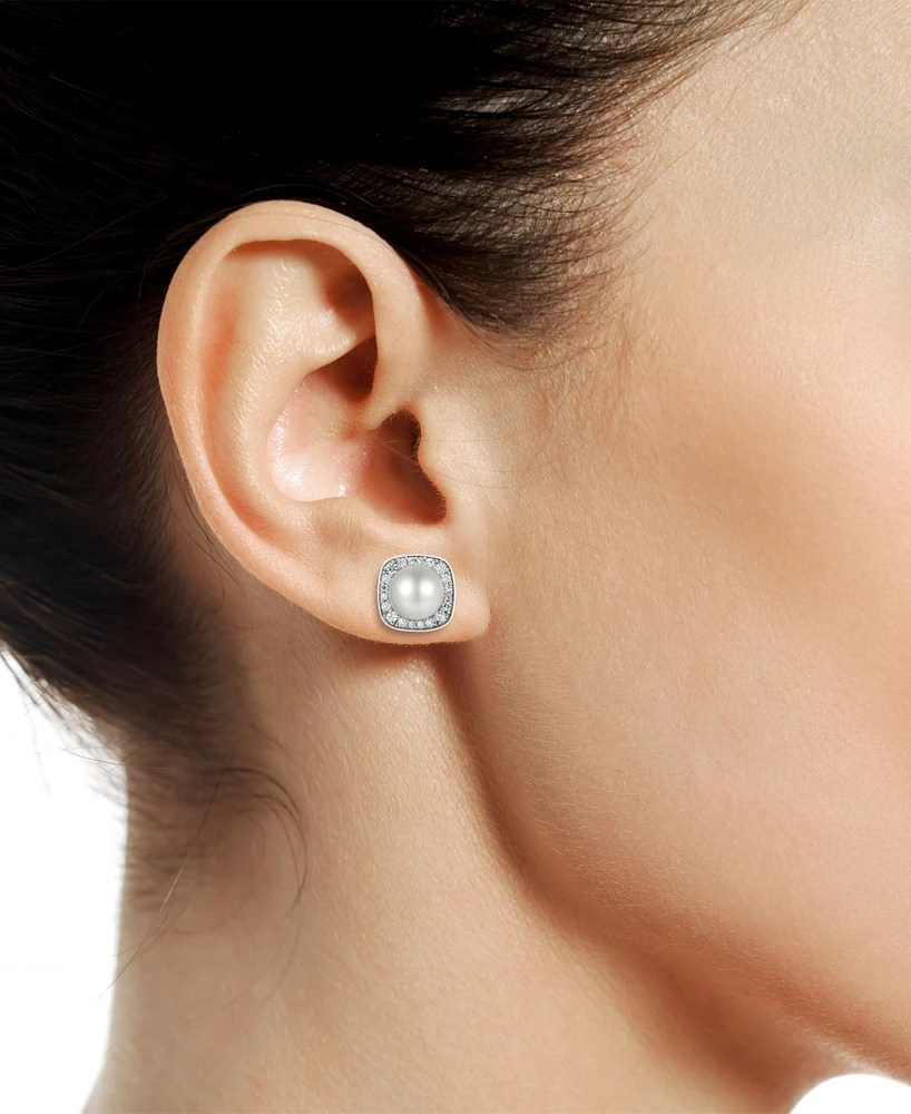 Cultured Freshwater Pearl (6mm) and Diamond (1/4 ct. t.w.) Stud Earrings in 14k White Gold