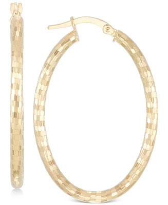 Italian Gold Oval Textured Hoop Earrings in 14k Gold