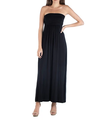 24seven Comfort Apparel Strapless Empire Waist Maxi Dress