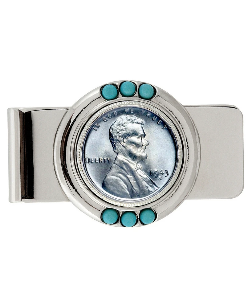 Men's American Coin Treasures 1943 Lincoln Steel Penny Turquoise Coin Money Clip