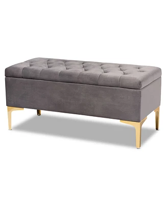 Furniture Valere Glam and Luxe Upholstered Button Tufted Storage Ottoman