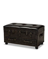 Furniture Callum Modern Transitional Upholstered 2 Drawer Storage Trunk Ottoman