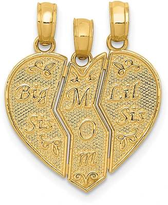 14k Gold Charm, Break Apart Big Sis, Mom and Lil Sis Charm