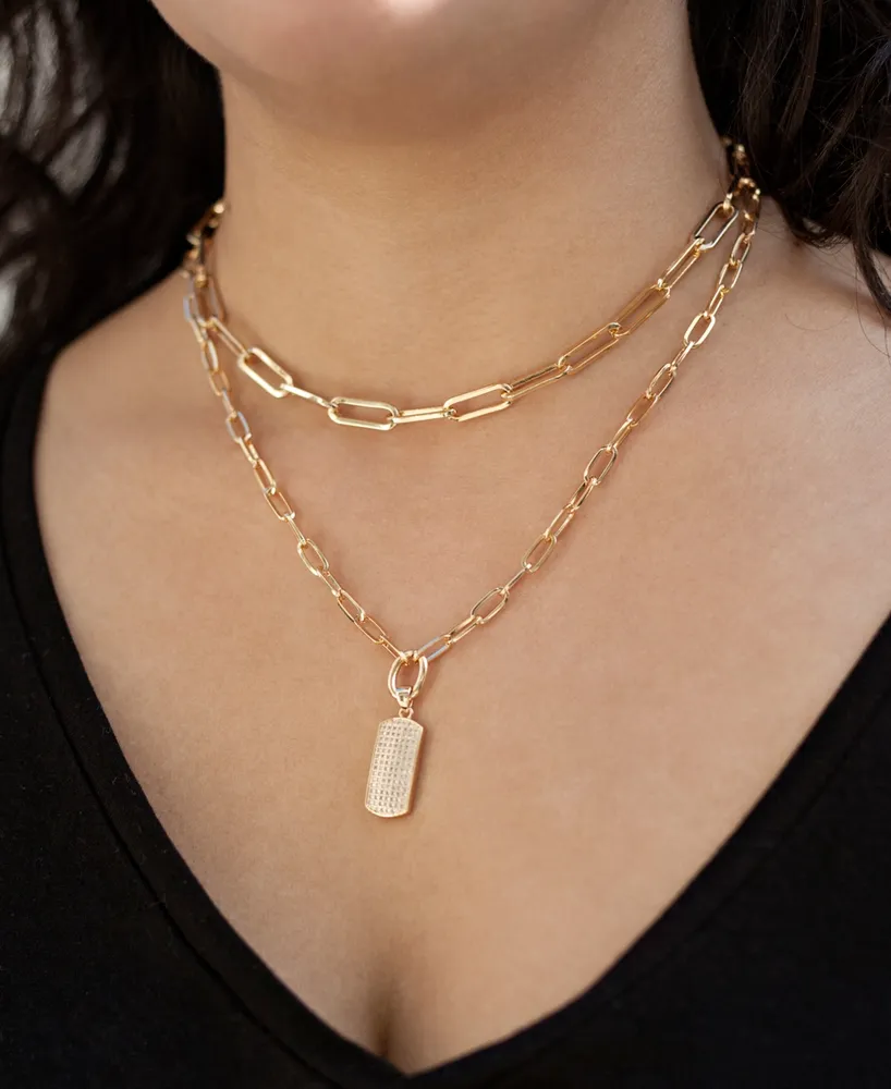 Ettika Linked Up Crystal Pendant Layered Women's Necklace Set