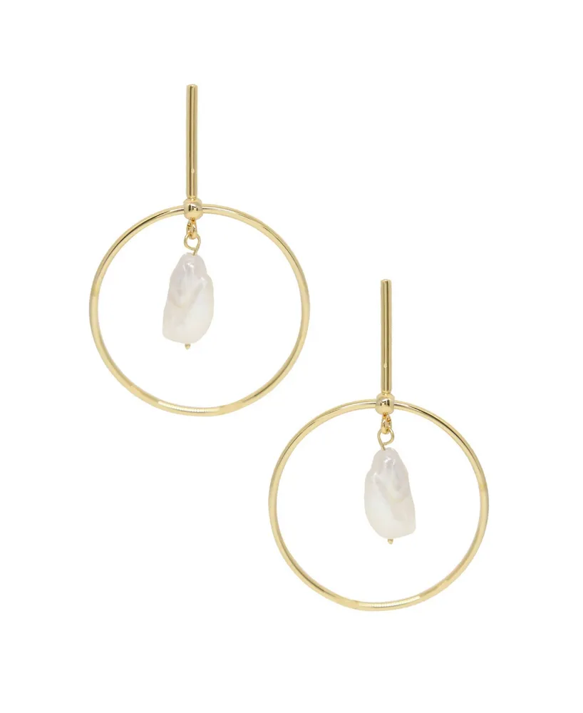 Ettika Modern Gold - Tone and Freshwater Pearl Drop Hoop Earrings