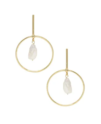 Ettika Modern Gold - Tone and Freshwater Pearl Drop Hoop Earrings
