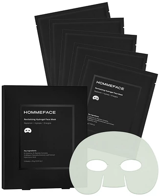 Hommeface Men's Revitalizing Hydrogel Facial Sheet Mask Set, 5 masks x 18g (0.63 oz)