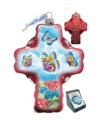 G.DeBrekht Butterflies Cross Glass Ornament
