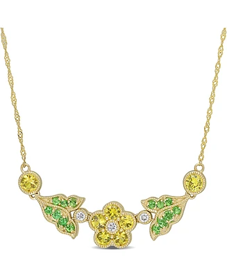 Yellow Sapphire (1-1/5 ct. t.w.) & Tsavorite (1/5 ct. t.w.) Flower & Leaf 17" Statement Necklace in 10k Gold