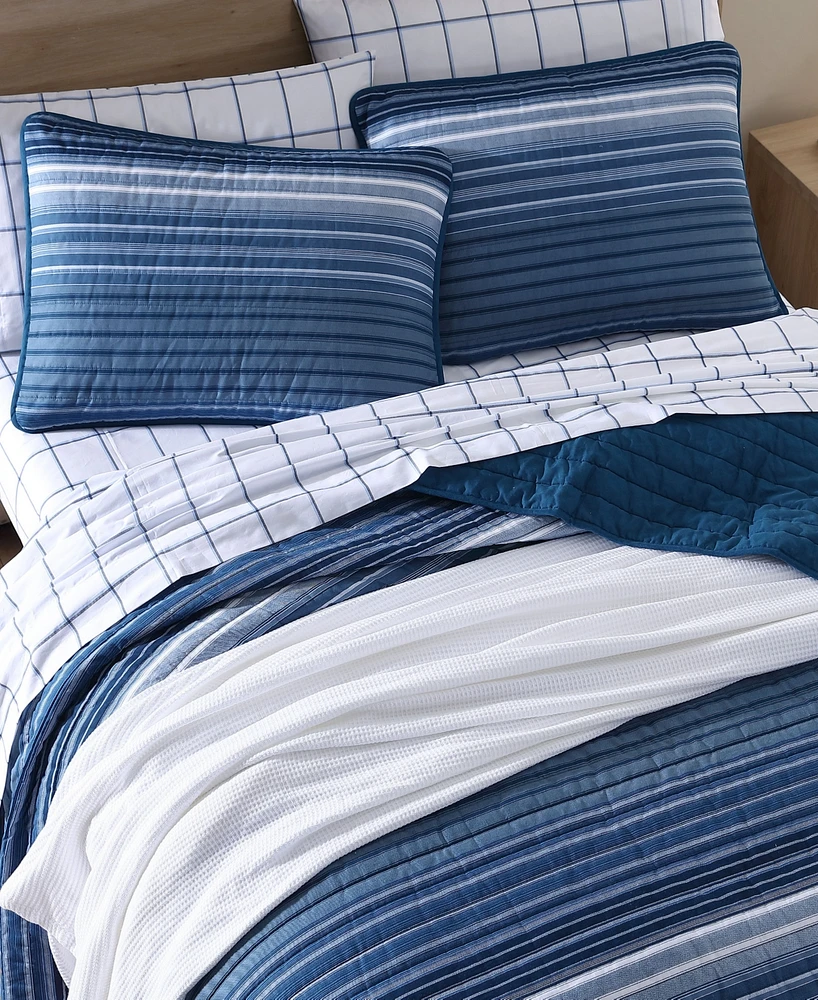 Nautica Coveside Blue Cotton Reversible 3-Piece Quilt Set