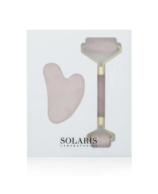 Solaris Laboratories Ny Rose Quartz Dermal Roller and Gua Sha 2 Piece Set