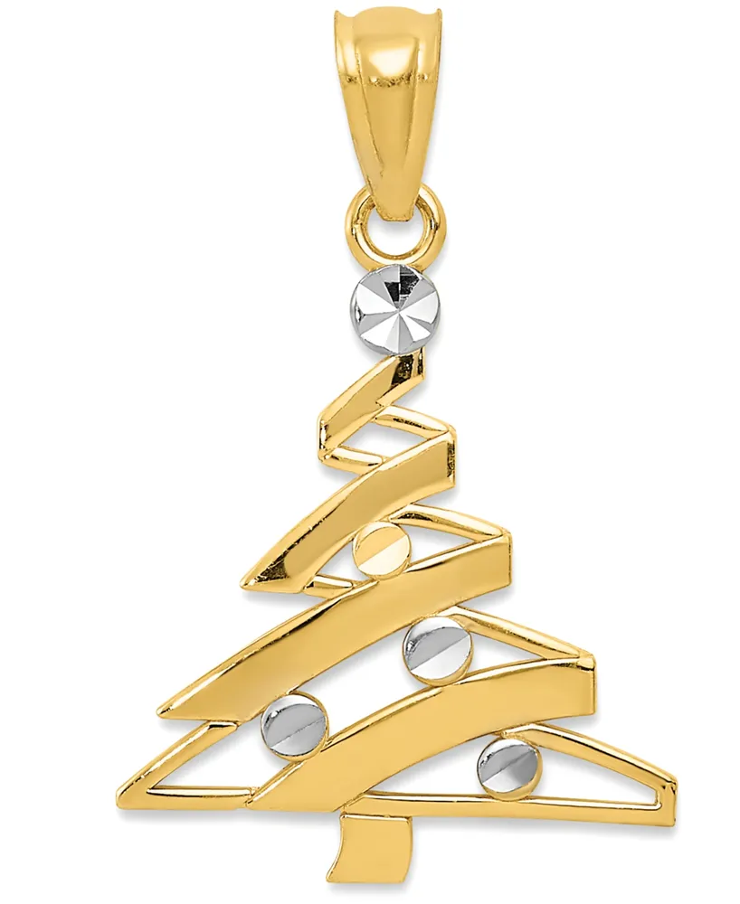 Two-Tone Modern Christmas Tree Charm Pendant in 14k Gold