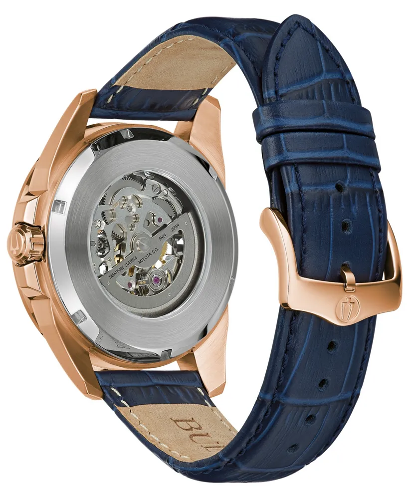 Bulova Men's Automatic Classic Sutton Blue Leather Strap Watch 46mm