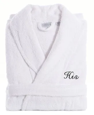 Linum Home Script Font Turkish Cotton Embroidered His Terry Bathrobe
