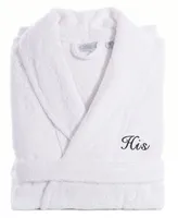 Linum Home Script Font Turkish Cotton Embroidered His Terry Bathrobe