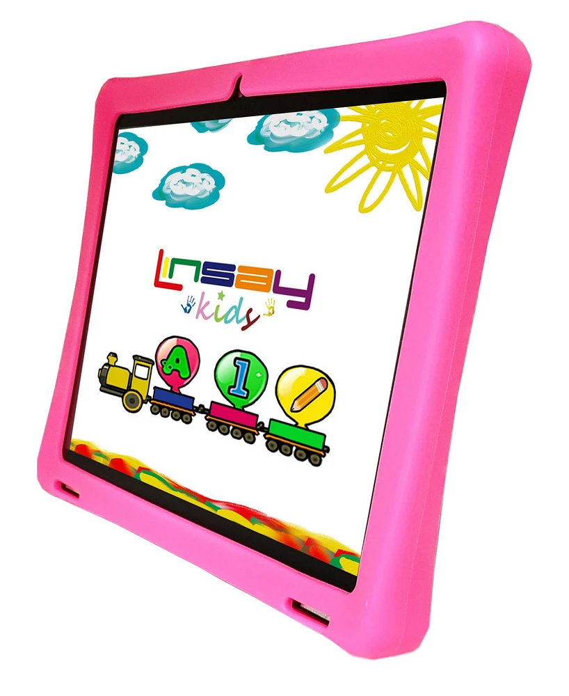 Linsay New 10.1" Kids Tablet Octa Core 128GB with Pink Kids Defender Case Newest Android 13