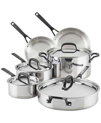 KitchenAid 5-Ply Clad Stainless Steel 10 Piece Cookware Induction Pots and Pans Set