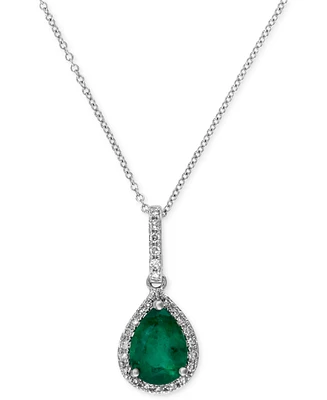 Effy Emerald (9/10 ct. t.w.) and Diamond (1/8 ct. t.w.) Drop Pendant in 14k White Gold, Created for Macy's
