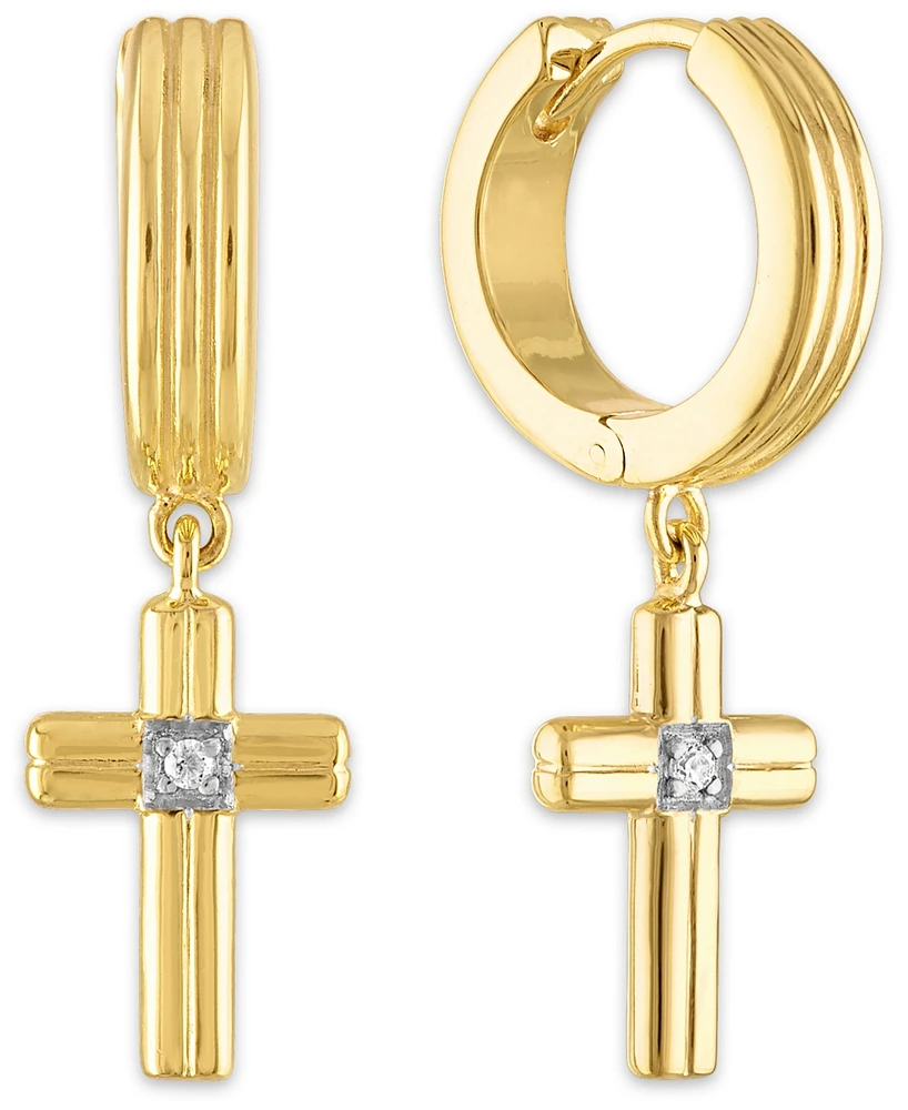 Esquire Men's Jewelry Diamond Accent Cross Drop Hoop Earrings in 14k Gold-Plated Sterling Silver, Sterling Silver or Black Ruthenium over silver, Crea