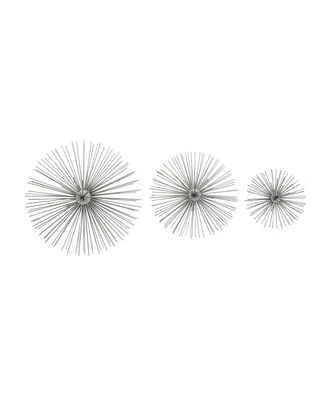CosmoLiving by Cosmopolitan Set of 3 Silver Tin Contemporary Abstract Wall Decor, 6", 9", 12"