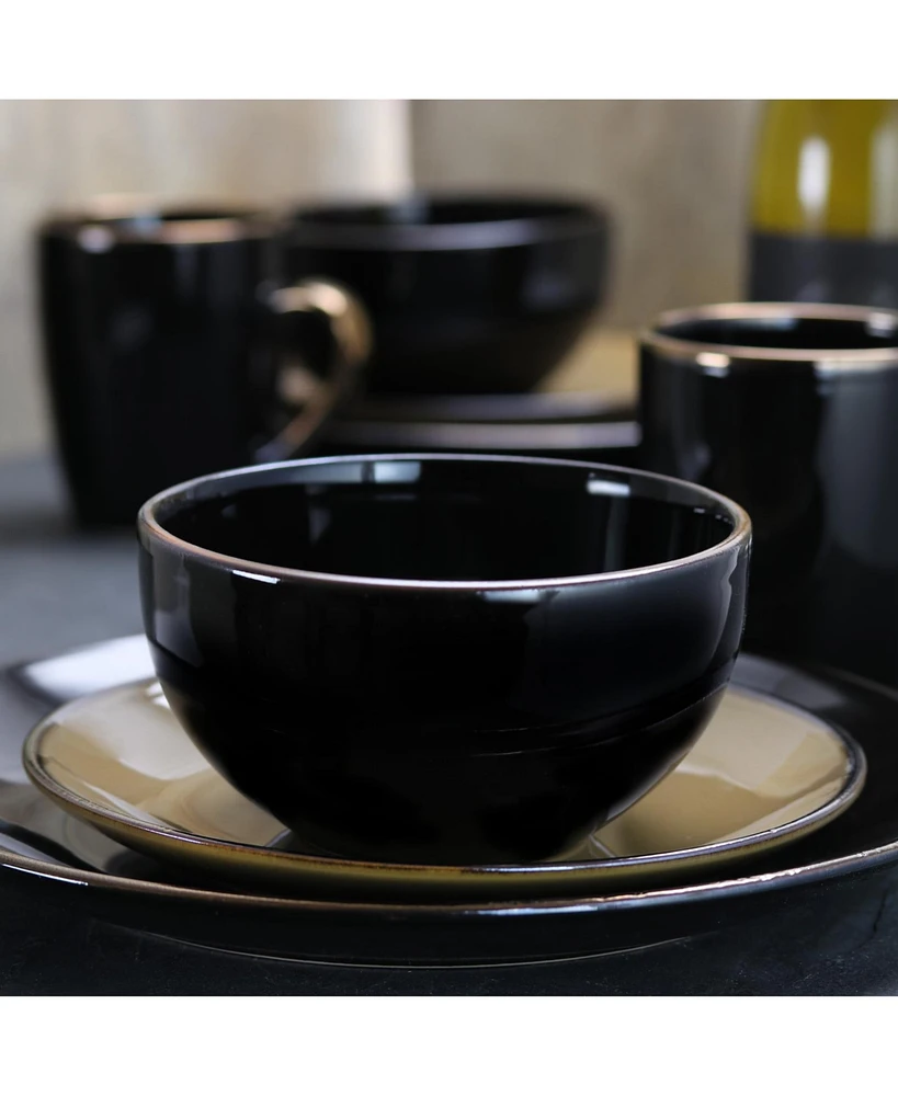 Elama Cambridge Grand 16 Piece Dinnerware Set, Black/Warm Taupe