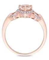 Morganite and Diamond Linked Heart Ring