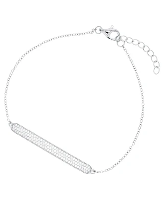 Cubic Zirconia Micro Pave Bar Bracelet Sterling Silver (Also 14k Gold Over Silver)