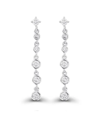 Macy's Cubic Zirconia Rhodium Plated Dangling Bezel Set Earrings (Also 14k Gold Over Silver)