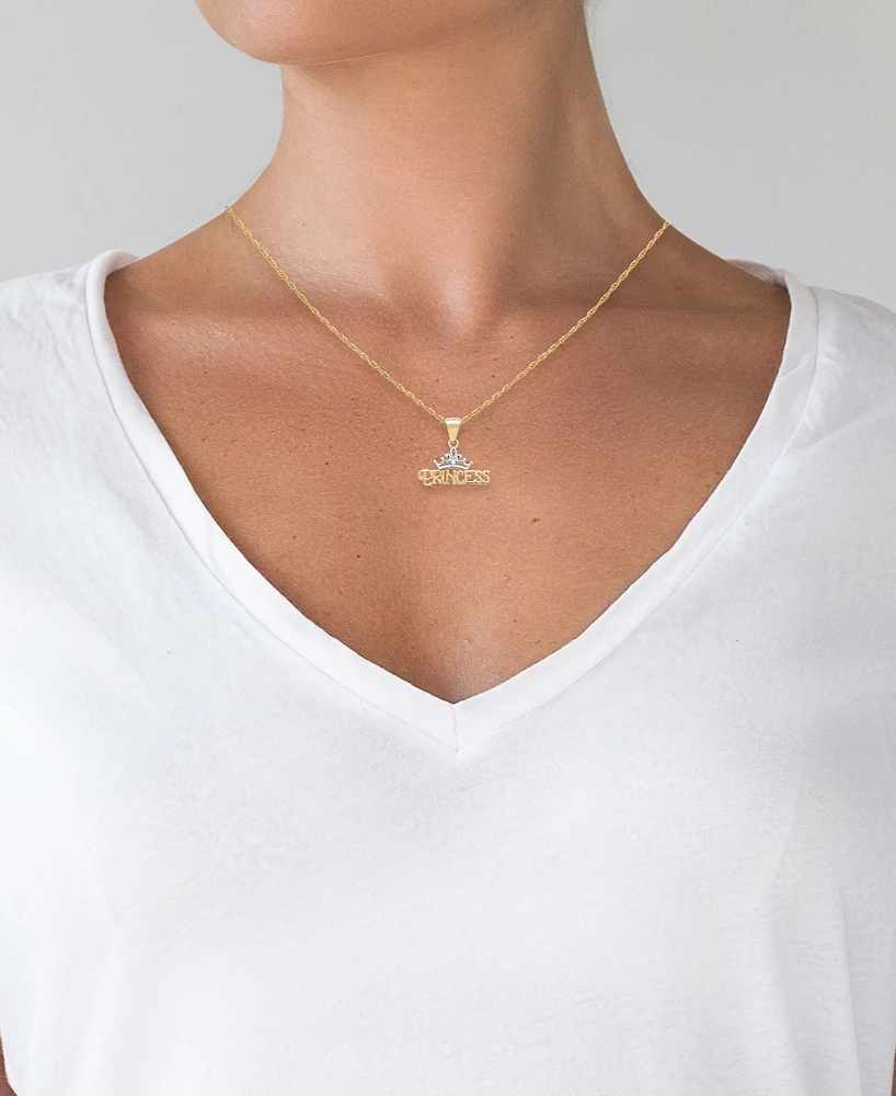 Disney Children's Princess Tiara 15" Pendant Necklace in 14k Gold