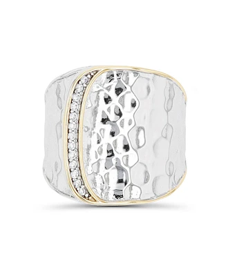 Cubic Zirconia Two Tone Hammered Overlapped Ring