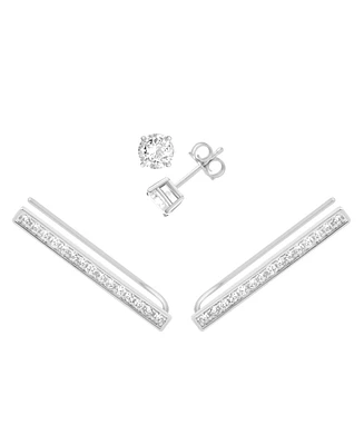 And Now This Cubic Zirconia Stud & Pave Bar Climber Earring in Silver Plate