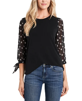 CeCe Women's Crewneck Puff 3/4-Tie Sleeve Knit Top