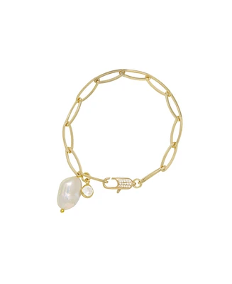 Ettika Gold Plated Paperclip Chain Bracelet with Pearl