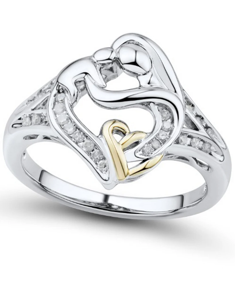 Diamond Mother & Child Ring (1/7 ct. t.w.) in Sterling Silver & 14k Gold