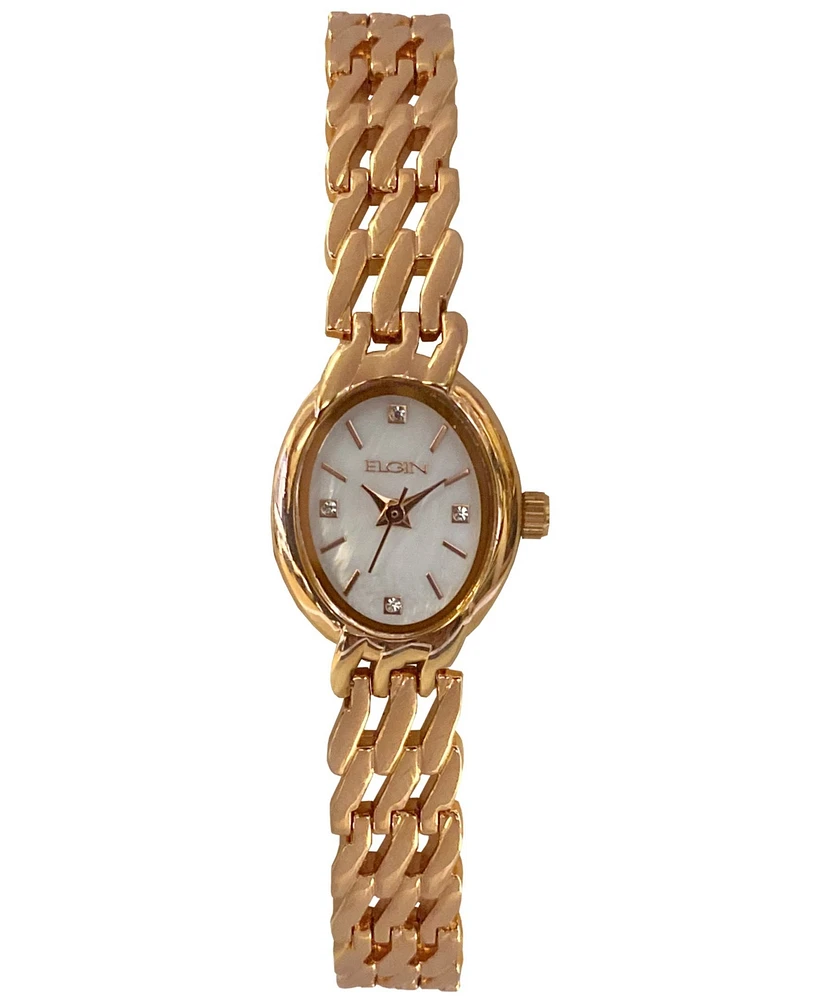 Elgin Women's Rose Gold-Tone Slanted Bracelet Watch