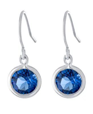 Fine Crystal 6mm Bezel Drop Earrings Sterling Silver