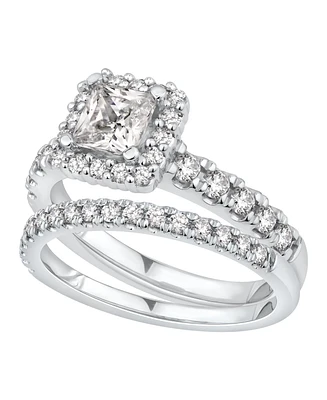 Gia Certified Diamond Princess Halo Bridal Set (1 1/2 ct. t.w.) in 14K White Gold