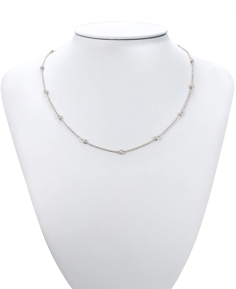 Diamond Bezel Necklace (1/10 ct. t.w.) Sterling Silver, 14k Gold-Plated Silver or Rose