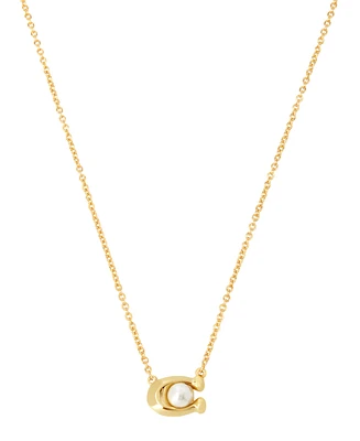 Coach Imitation Pearl Signature C Pendant Necklace 16" + 2" Extender
