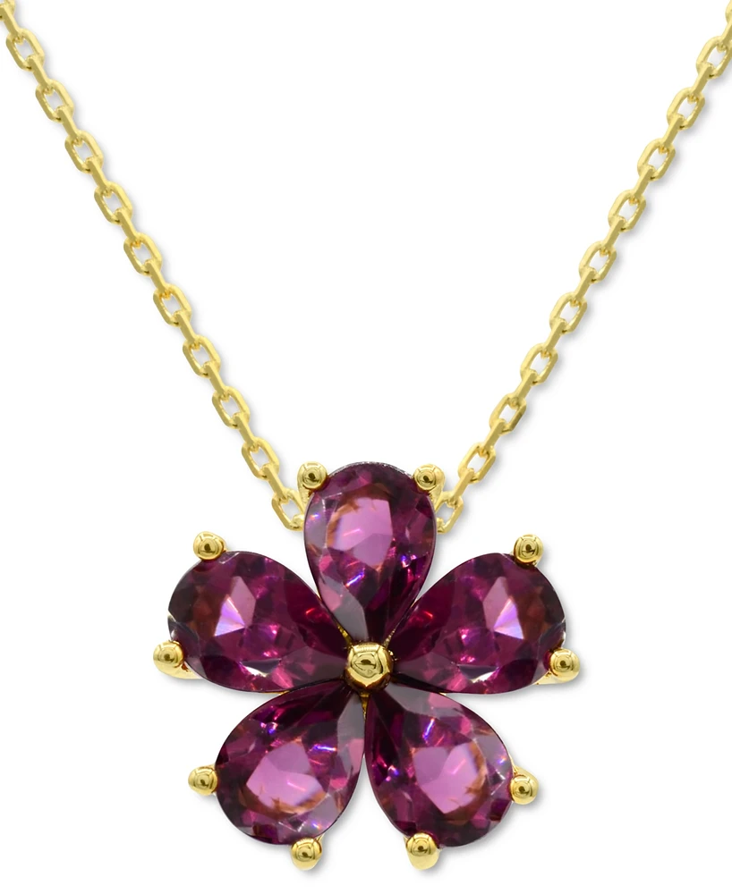 Rhodolite Garnet Flower 18" Pendant Necklace (3-3/4 ct. t.w.) in 14k Gold-Plated Sterling Silver