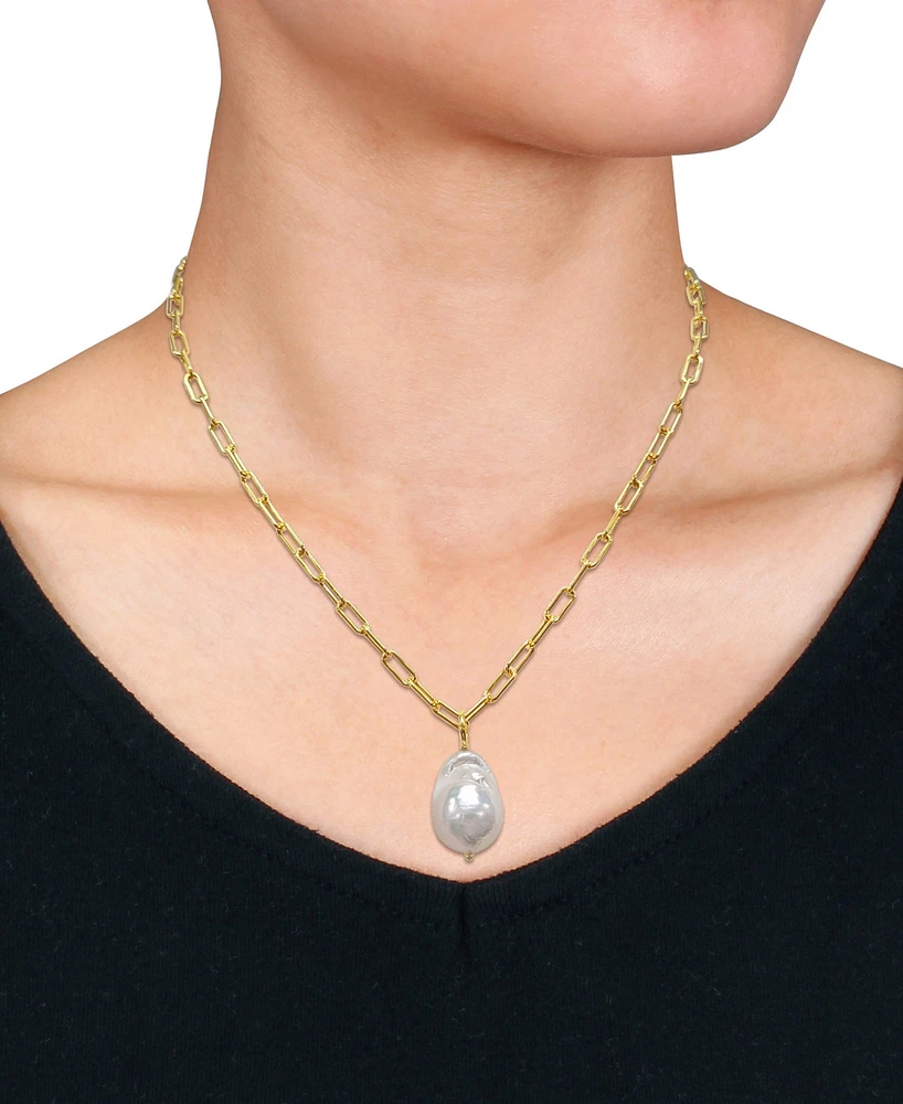 Cultured Freshwater Baroque Pearl (13-14mm) Solitaire 18" Pendant Necklace in 18k Gold-Plated Sterling Silver