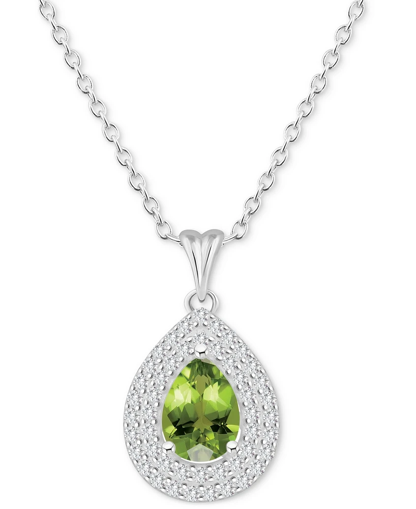 Rhodolite Garnet (1-1/10 ct. t.w.) & White Topaz (1/2 Pear Halo 18" Pendant Necklace Sterling Silver (Also Citrine, Peridot, Amethyst,