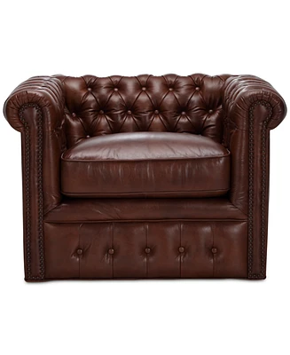 Closeout! Calvine 39" Leather Self Centering Swivel Chair, Created for Macy's
